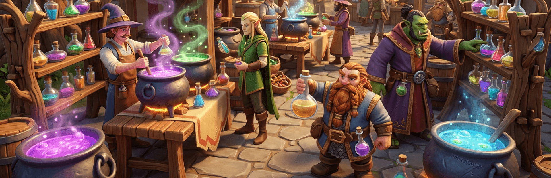 Potion shop chaos - characters brewing together